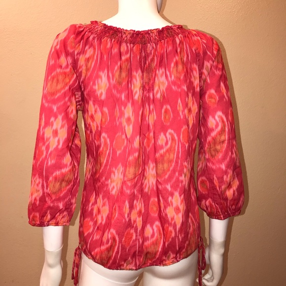Lucky Brand Boho Peasant Top Womens Size Small On Off Shoulder Pink Orange - Picture 3 of 14